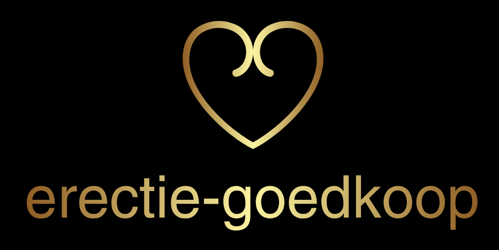Erectie-goedkoop.com - Logo breed zwarte achtergrond - Goud hartje met bedrijfsnaam eronder in goude letterkleur