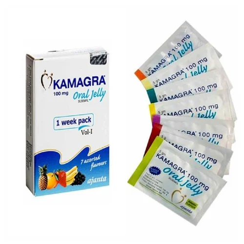 Kamagra Oral Jelly 100mg 1 week pack productafbeelding - 7 verschillende smaken - Sildenafil - Erectie-goedkoop.com